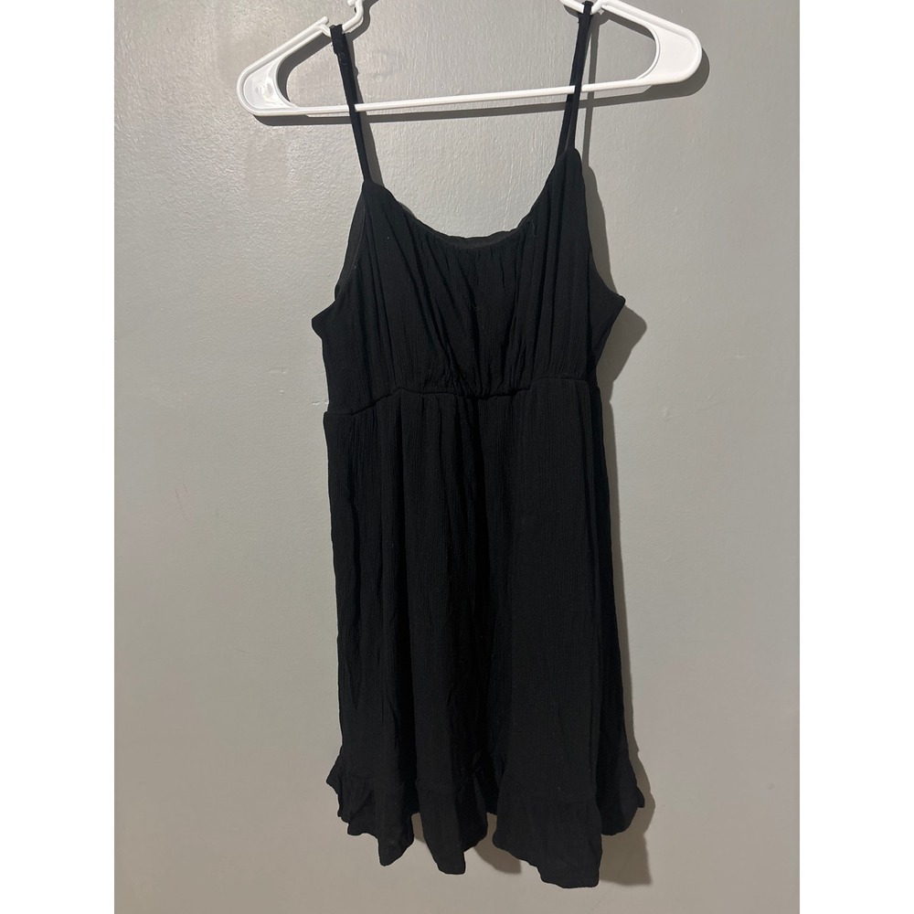 Papaya Black Mini Dress Sleeveless Ruffle Hem Smocked Back Summer Sun Dress L